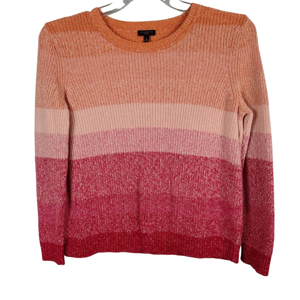 Talbots Womens MP Ombre Striped Sweater Pink Orange Pima Cotton Preppy Core